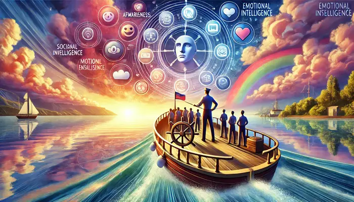 An Example of Emotional Intelligence. A Captain Navigating a Ship with Calm and Confidence.