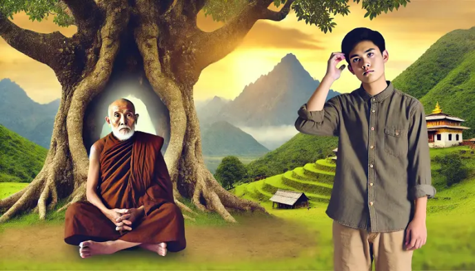 Inner Peace- A wise monk Teaching a Young Man